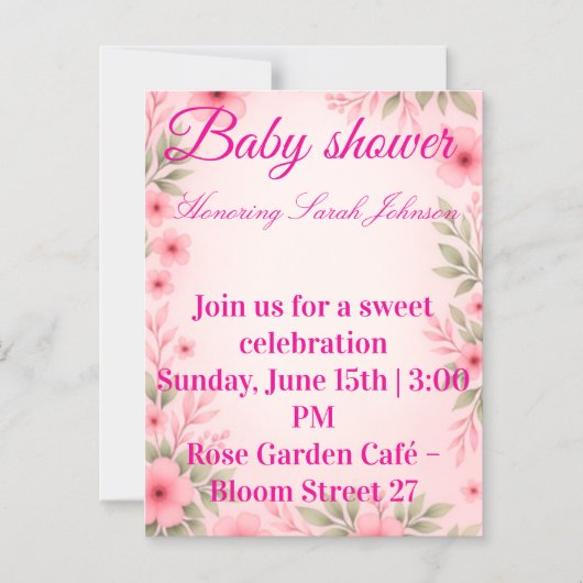 Baby shower invitation for girl マグネット招待状 (正面)