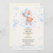 Baby shower invitation in the shape of a blue  招待状 (正面/裏面)
