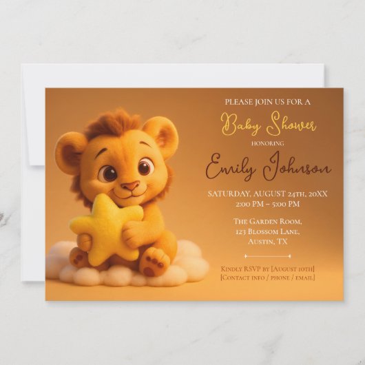 Baby Shower Invitation – Little Lion & Star 招待状 (正面)