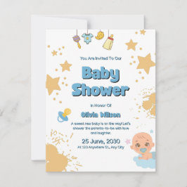Baby Shower Invitation Neutral Beige Modern Style ノートカード