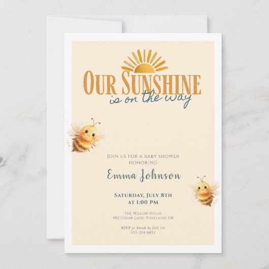 Baby Shower Invitation Our Sunshine (正面)