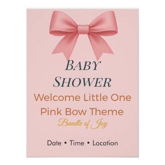 Baby Shower Invitation | Pink Bow | Bundle of Joy ポスター (正面)