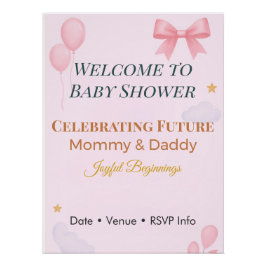 Baby Shower Invitation Pink Bow Joyful Beginnings  ポスター