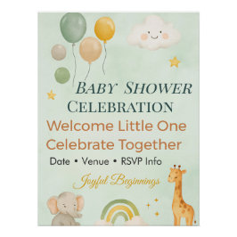 Baby Shower Invitation | Rainbow | Elephant | Cute ポスター