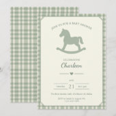Baby Shower Invitation Sage Green Rocking Horse 招待状 (正面/裏面)