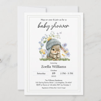 Baby Shower Invitation Simple Flowers Bunny 招待状