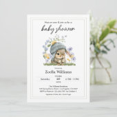 Baby Shower Invitation Simple Flowers Bunny 招待状 (スタンド正面)