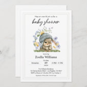 Baby Shower Invitation Simple Flowers Bunny 招待状 (正面/裏面)