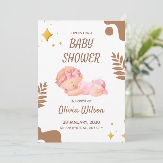 Baby Shower Invitation Soft Pink Aesthetic 招待状 (スタンド正面)