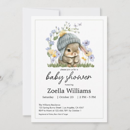 Baby Shower Invitation Sweet Little Bunny (正面)