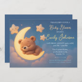 Baby Shower Invitation – Teddy Bear on the Moon 招待状 (正面/裏面)