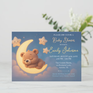 Baby Shower Invitation – Teddy Bear on the Moon 招待状