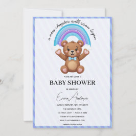 Baby Shower Invitation Teddy Bear Rainbow Cute Neu 招待状
