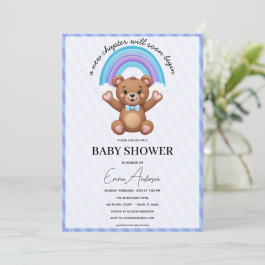 Baby Shower Invitation Teddy Bear Rainbow Cute Neu 招待状 (スタンド正面)