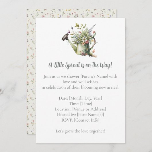 Baby Shower Invitation – Watercolor Garden Sprout 招待状 (正面/裏面)