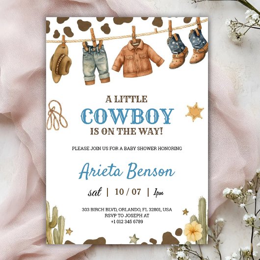 Baby shower invitation with a cowboy theme 招待状