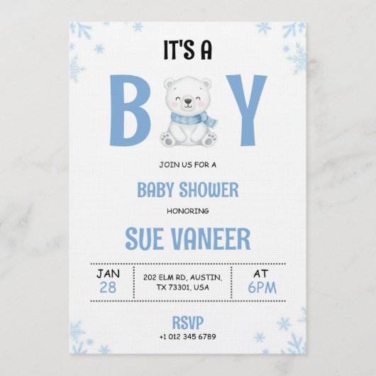Baby shower invitation with a cute bear  招待状 (正面)