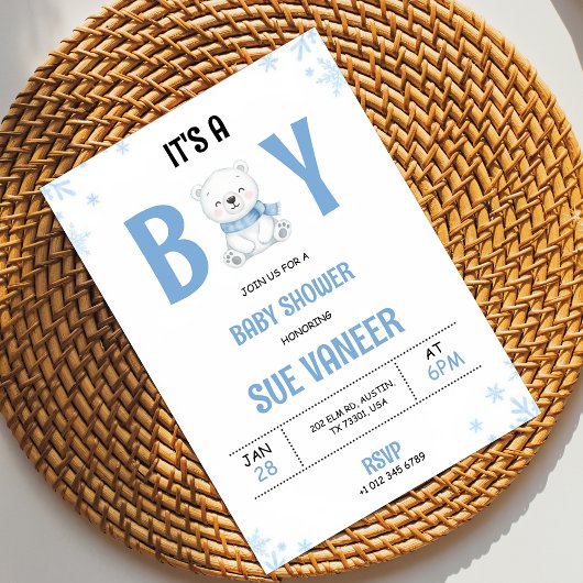 Baby shower invitation with a cute bear  招待状