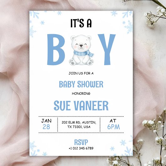 Baby shower invitation with a cute bear 招待状