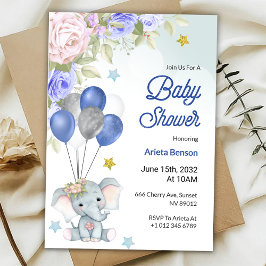 Baby shower invitation with a cute elephant 招待状