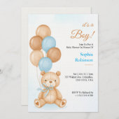 Baby shower invitation with a cute teddy bear  招待状 (正面/裏面)