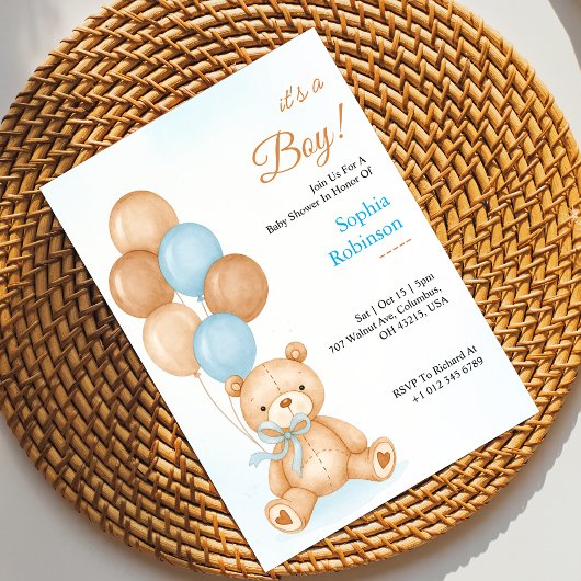 Baby shower invitation with a cute teddy bear  招待状