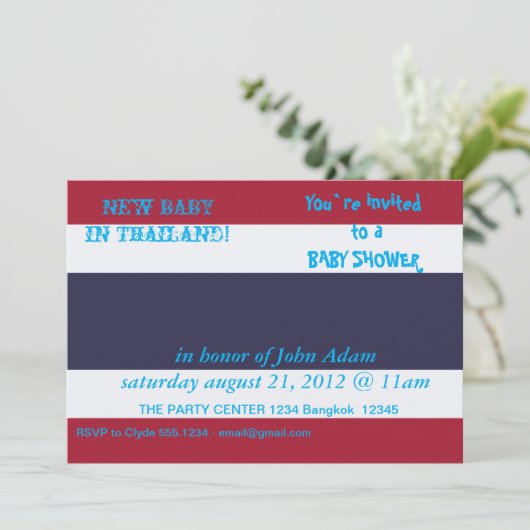 Baby Shower Invitation with Flag of Thailand 招待状 (スタンド正面)