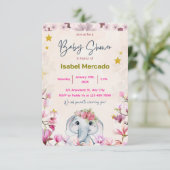 Baby Shower Invitation with Floral Elephant. 招待状 (スタンド正面)