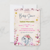 Baby Shower Invitation with Floral Elephant. 招待状 (正面)