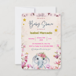 Baby Shower Invitation with Floral Elephant. 招待状