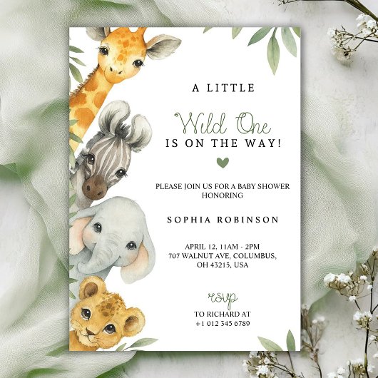 Baby shower invitation with watercolour animals 招待状