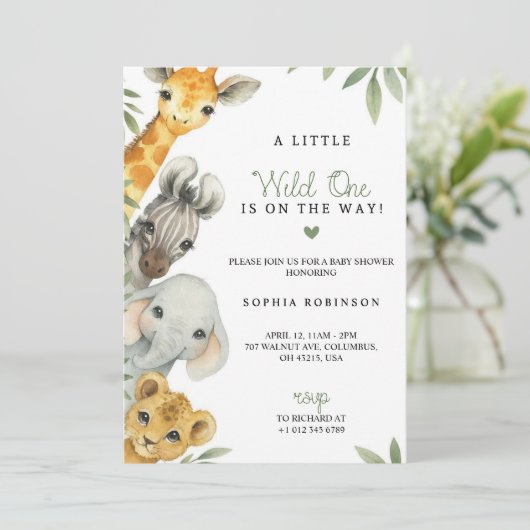 Baby shower invitation with watercolour animals  招待状 (スタンド正面)