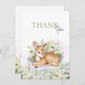 Baby shower invitations with an adorable  fawn. サンキューカード (正面/裏面)