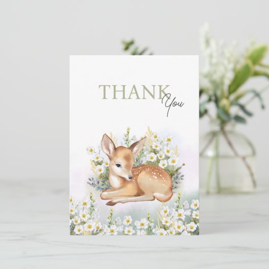 Baby shower invitations with an adorable  fawn. サンキューカード (スタンド正面)