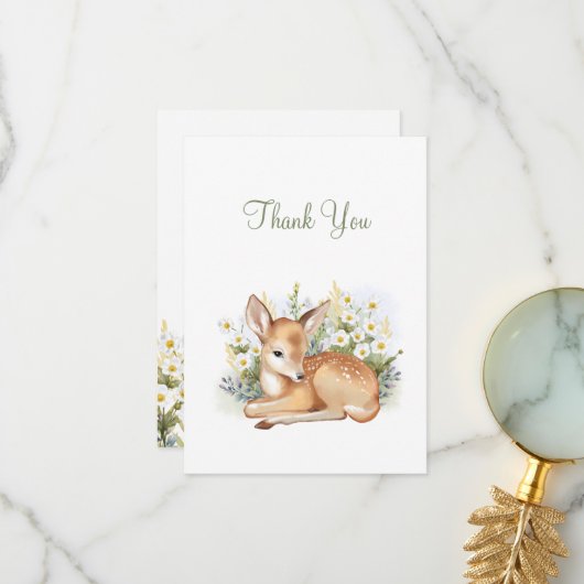 Baby shower invitations with an adorable  fawn. サンキューカード (正面/裏面インサイチュ)