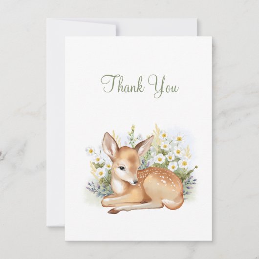 Baby shower invitations with an adorable  fawn. サンキューカード (正面)