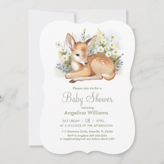 Baby shower invitations with an adorable  fawn. 招待状 (正面)