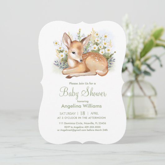 Baby shower invitations with an adorable  fawn. 招待状 (スタンド正面)