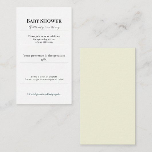 Baby Shower Invite | Elegant Diaper Raffle Card エンクロージャーカード (正面/裏面)