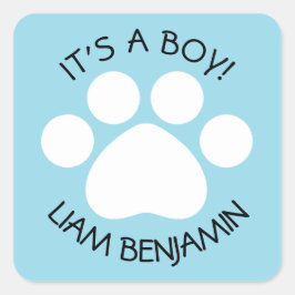 Baby Shower - It's a Boy - Paw Printテーマ スクエアシール