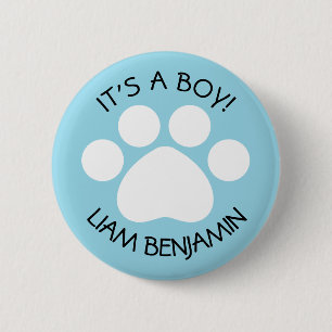 Baby Shower - It's a Boy - Paw Printテーマ 缶バッジ