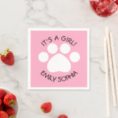 Baby Shower - It's a Girl - Paw Printテーマ スタンダードカクテルナプキン (インサイチュ)