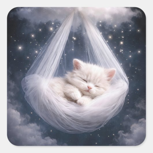 Baby Shower Kitten in a Tulle Hammock スクエアシール (正面)