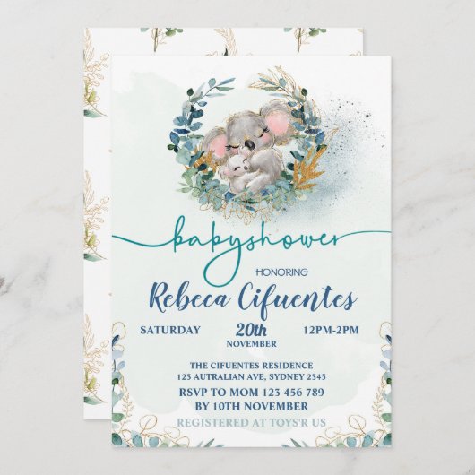 Baby Shower Koala Invitation 招待状 (正面/裏面)