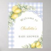 Baby Shower lemons blue gingham bow boy welcome ポスター (正面)