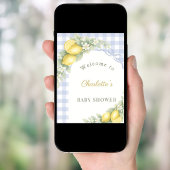 Baby Shower lemons blue gingham bow boy welcome ポスター