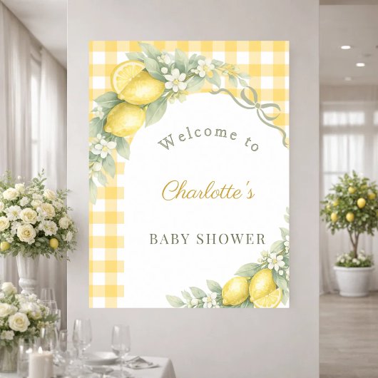 Baby Shower lemons gingham bow welcome ポスター