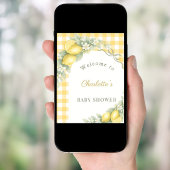 Baby Shower lemons gingham bow welcome ポスター