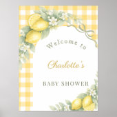 Baby Shower lemons gingham bow welcome ポスター (正面)