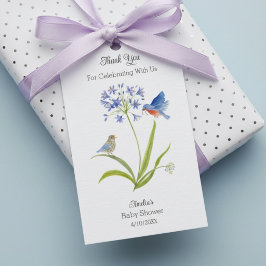 Baby Shower Lily with Bluebird Mother and Baby ギフトタグ